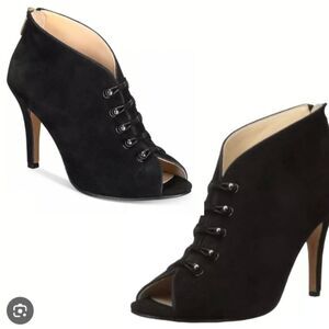 Adrienne Vittadini Black Gradie Suede Leather Pumps/ Booties Zip Back Size 10